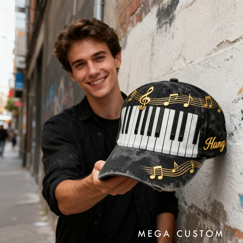 Personalized Graphic 3D Print Piano Baseball Cap with Your Name for Music Lover Perfect Gift for Birthday Holiday Concert Christmas