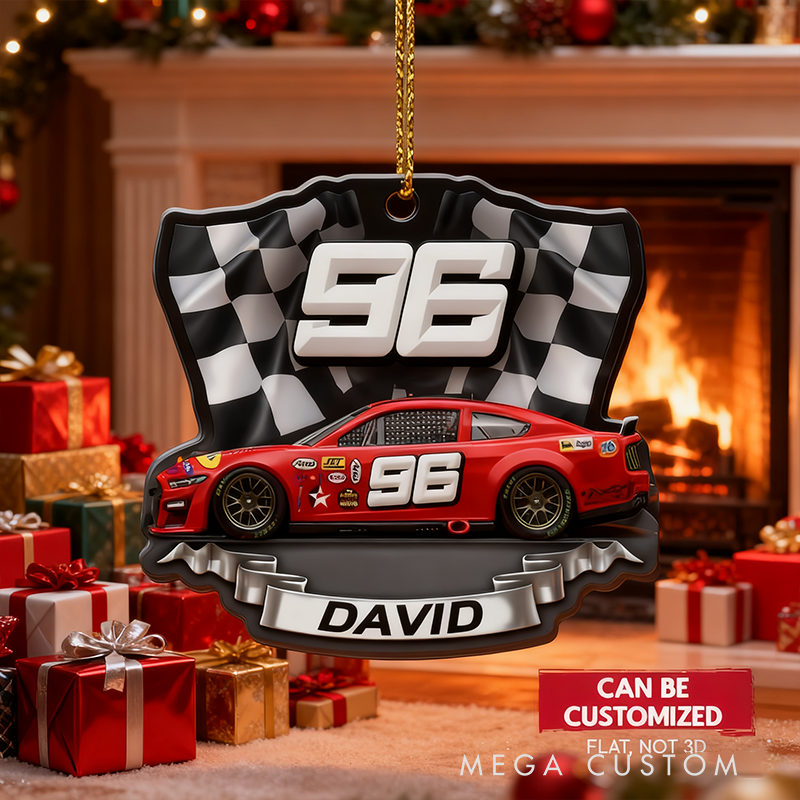 Personalized Racing Car Christmas Ornament Custom Name and Number Xmas Gift for Racers and Motorsport Fans