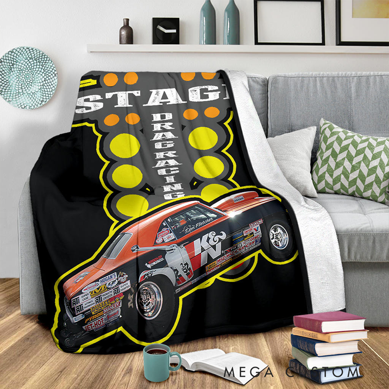 Personalized Drag Racing Blanket Custom Photo Christmas Tree Light Design Car Lover Gift