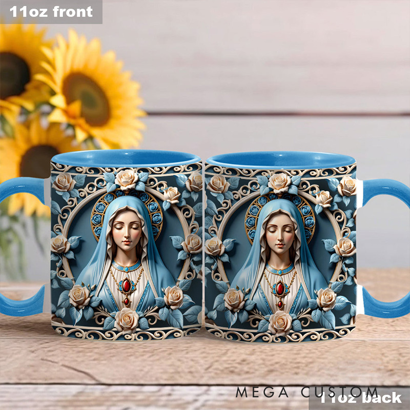 Personalized Mother of God Rosette Wreath Emblem Ceramic Mug with Name Religious Inspirational Gift Faith Gift Catholic Gift for Women
