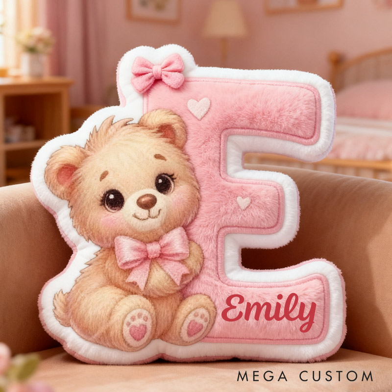 Personalized Flower Girl Graphic 3D Print Heart Bear 26 Letter Pillow Girlfriend Valentine's Day Cushion Wedding Gift for Girl Christmas Gift for Her