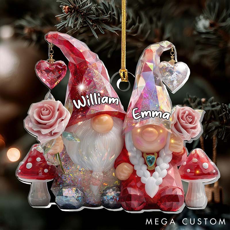 Personalized 2D Flat Printed Crystal Gnome Couple Acrylic Christmas Ornament Custom Newlywed Xmas Ornament Our First Christmas Gift for Him Her
