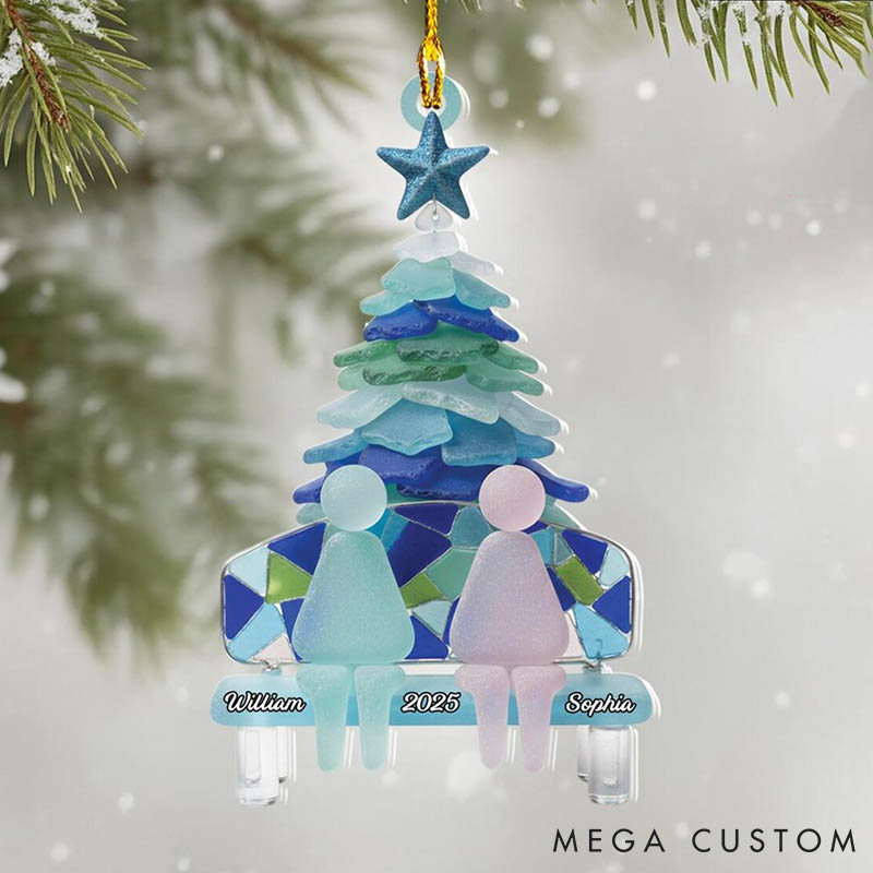 Personalized Couple Sea Glass Effect 2D Flat Printed Crystal Acrylic Christmas Ornament Custom Newlywed Xmas Tree Ornament Our First Christmas Gift