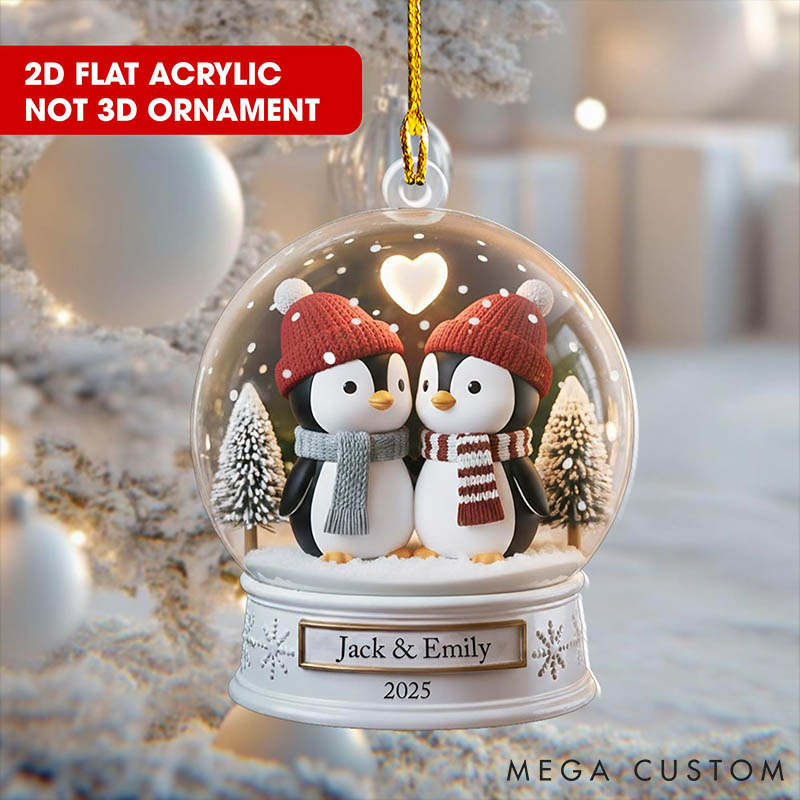 Personalized Couple Penguin Crystal Ball 2D Flat Printed Acrylic Christmas Ornament Custom Newlywed Xmas Tree Ornament Our First Christmas Gift