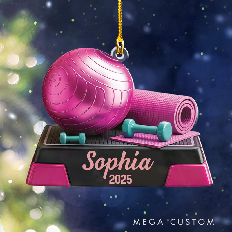 Personalized Workout 2D Flat Ornament Custom Name Christmas Tree Gym Christmas Ornament Fitness Christmas Ornament Fitness Lovers Gifts