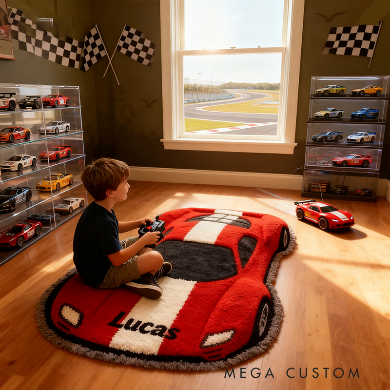 Personalized Car Shaped Racing Rug Custom Name Sports Car Doormat for Racers Room and Racing Lovers