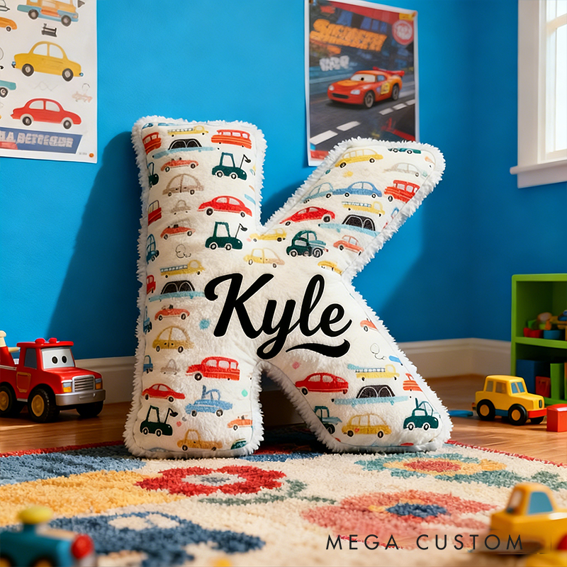 Personalized Car Pattern Letter Pillow Custom Name Alphabet Cushion for Racers and Racing Lovers