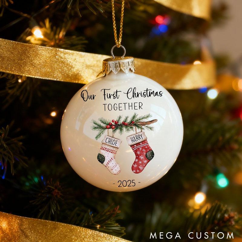 Personalized Couple Our First Christmas Together Ball Ornament Custom Newlyweds Christmas Stocking Christmas Ornament Christmas Gift for Him Her