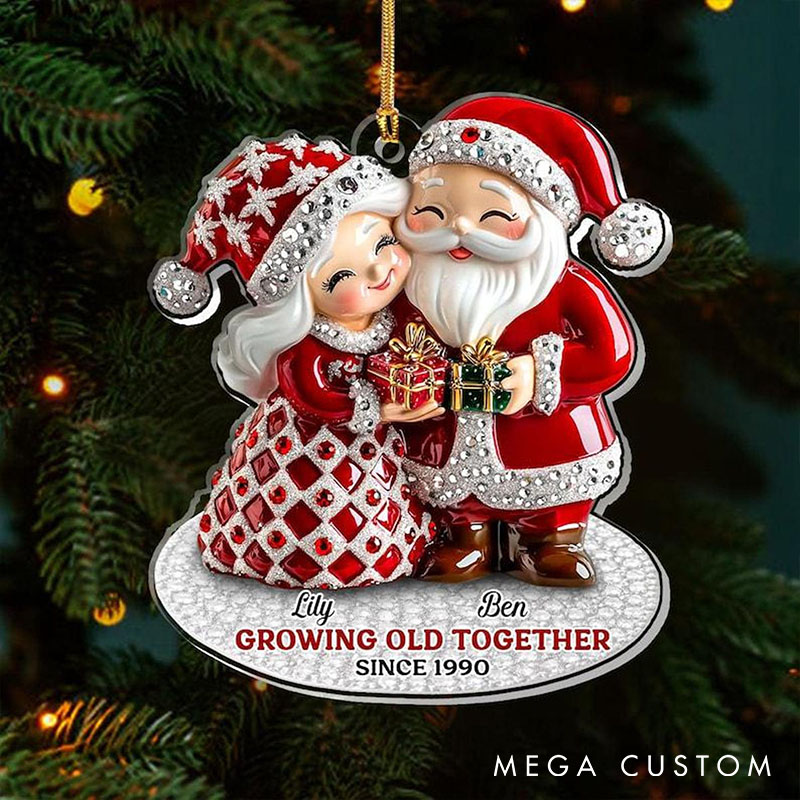 Personalized Santa And Mrs. Claus Christmas Ornament Growing Old Together Custom Acrylic Keepsake Holiday Gift for Couples and Loving 2025
