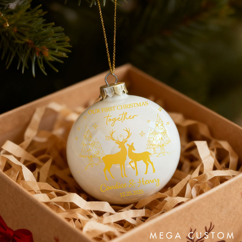 Personalized Couple Reindeer Our First Christmas Together Ball Ornament Custom Newlyweds Name Christmas Ornament Decor Christmas Gift for Him Her