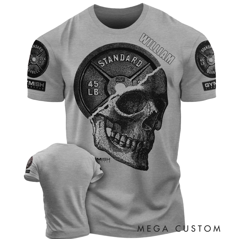 Personalized Strength T-Shirt withSkull Plate Funny Workout Gym T-Shirt for Men for Fitness Enthusiasts Bodybuilders and Gym Lovers