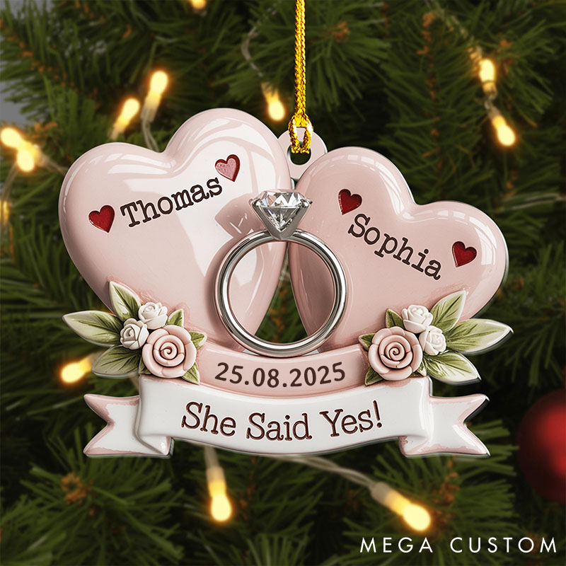 Personalized Engagement Ornament Custom 2D Flat Acrylic Ornament for Couple She Said Yes Keepsake for Husband Wife