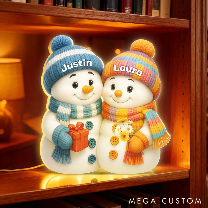 Personalized Couple Snowman Hugging Light Box Custom Newlyweds Name Night Light Decor Our First Christmas Gift for Him Her Boyfriend Girlfriend