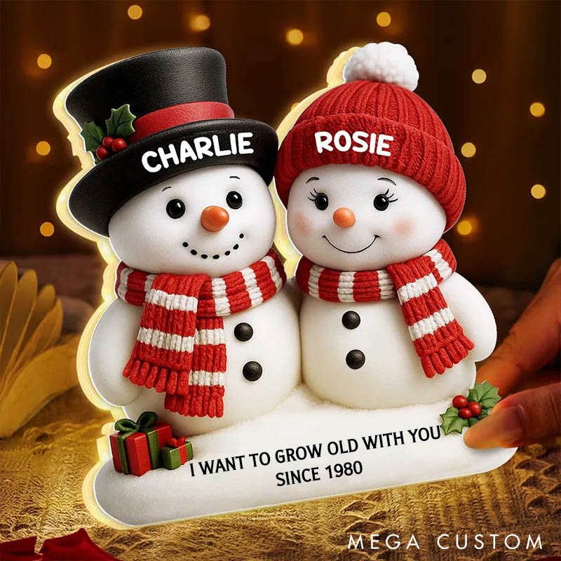 Personalized Couple Snowman Growing Old Together Light Box Custom Newlyweds Name Night Light Decor Our First Christmas Gift for Him Her