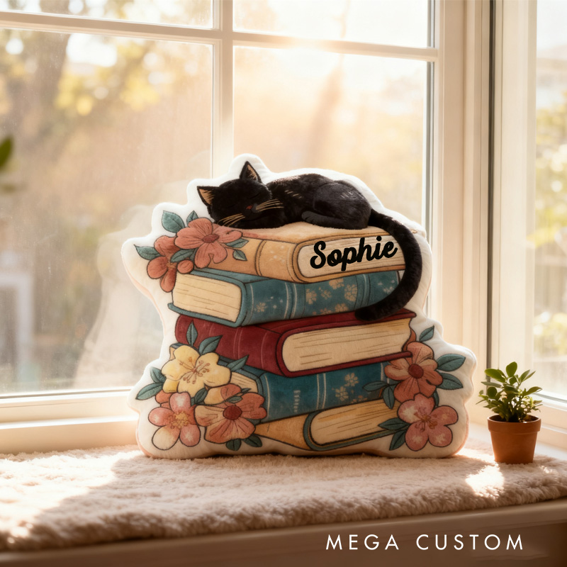 Personalized Floral Book Throw Pillow Fantasy Bookish Pillow with Name for Kids Boy Girl Gift for Reading Lover Pillow