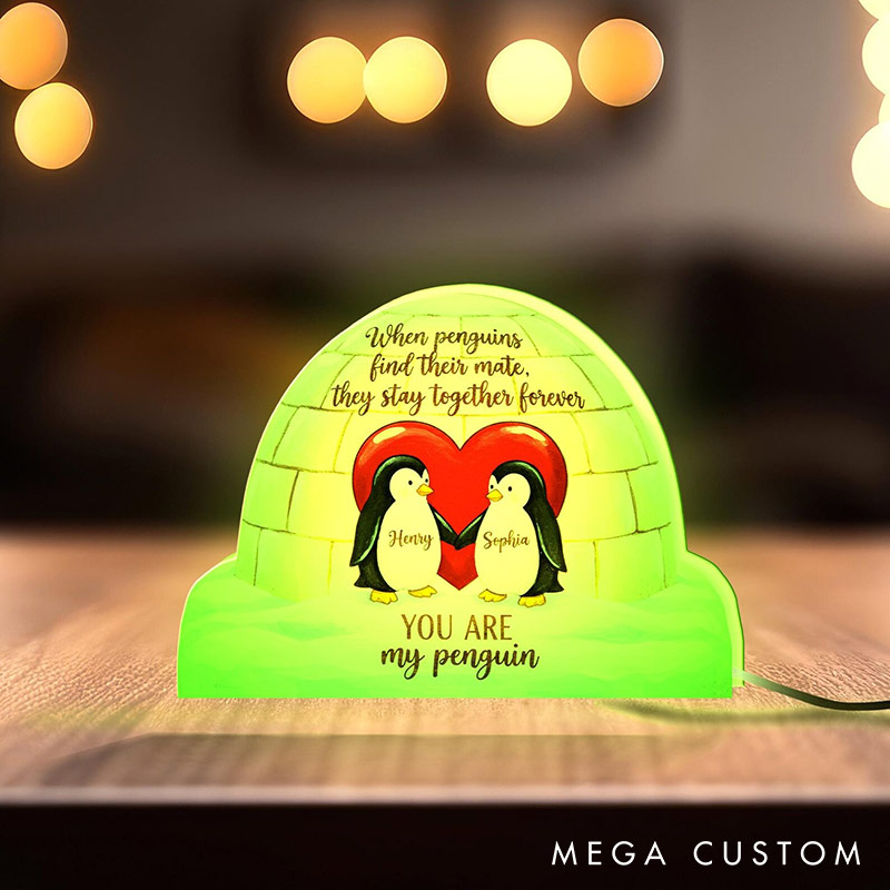 Personalized Couple Penguin Holding Hands Light Box Custom Name Night Light Decor Igloo Heart Decor You are My Penguin Gift for Him Her 