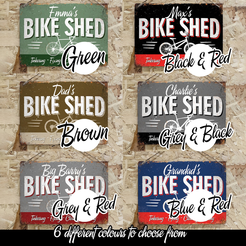 Personalized Bike Shed Metal Sign Vintage Worn Rusty Look Print Le Tour MTB Road BMX 6 Colours 4 Bikes for Cycling Riding Lovers