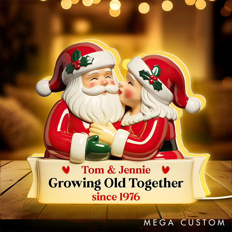 Personalized Chrismas Couple Kiss Growing Old Together Since Light Box Custom Name Night Light Decor Keepsake Gift for Couple for Husband Wife Him Her 