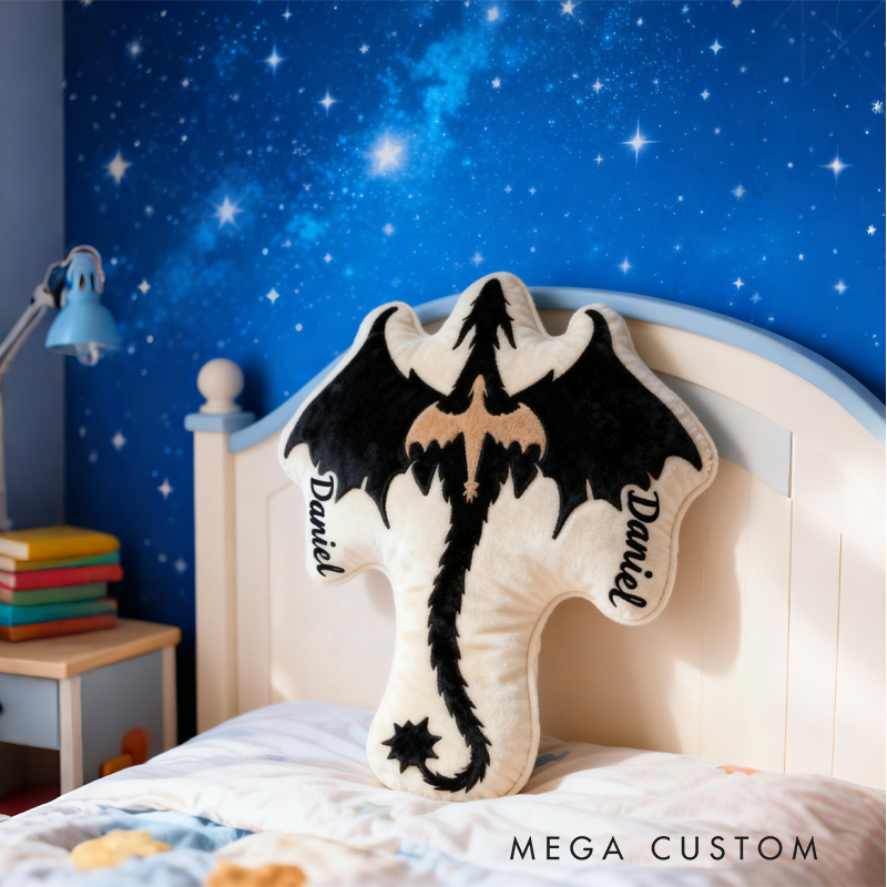 Personalized Black Dragon Throw Pillow Book Lover Pillow Fantasy Bookish Pillow with Name for Kids Boy Girl Gift for Reading Lover Pillow