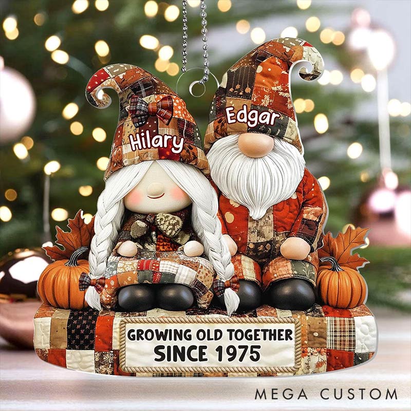 Personalized Vintage Quilted Outfits Growing Old Together Since Gnome Couple Ornament Chrismas Decoration Gift for Husband Wife