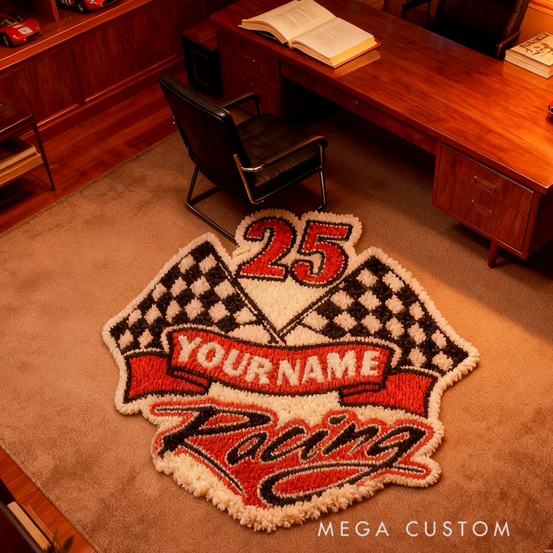 Personalized Racing Flag Rug Custom Name Checkered Flag Carpet for Racers and Motorsport Fans