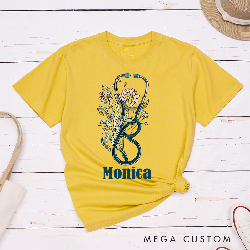 Personalized Nurse T-Shirts Stethoscope Blooms The Art of Healing Fashion Design T-Shirts