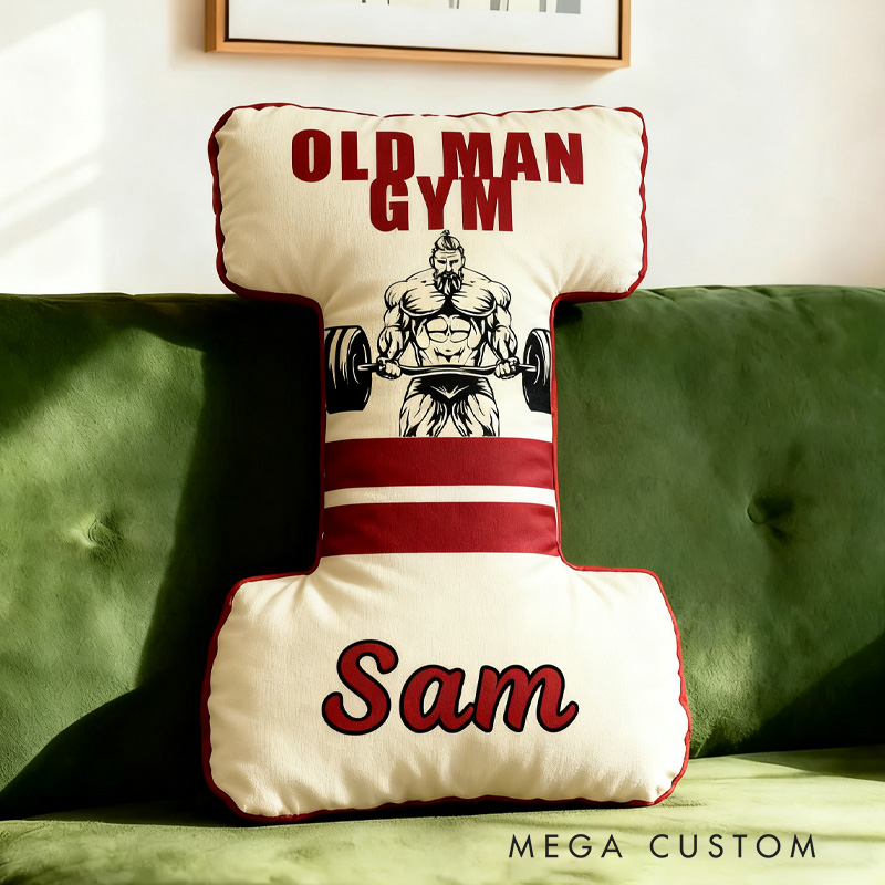 Personalized Old Man Gym Letter Pillow Graphic 3D Print Funny Letter Pillow Custom Name Pillow Comfortable Christmas Decor for Gym Lovers