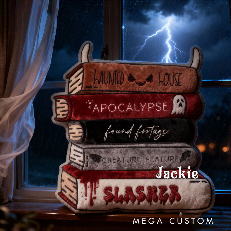 Personalized Horror Book Trope Stack Throw Pillow Dark Bookish Pillow Book Lover Pillow with Name for Reader Bookworm Gift for Reading Lover Pillow