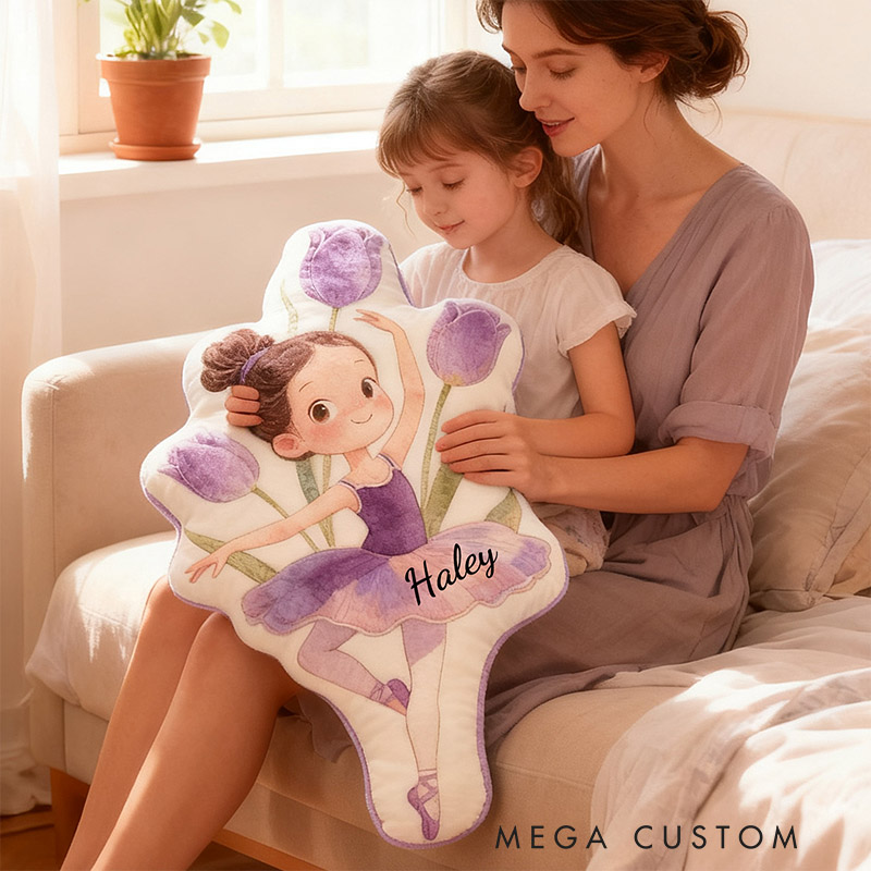 Personalized Ballet Dancers Tulip Pillow with Your Own Name Soft Stuffed Toy for Kids Unique Decorative Cushion for Girls' Room and Dance Studio