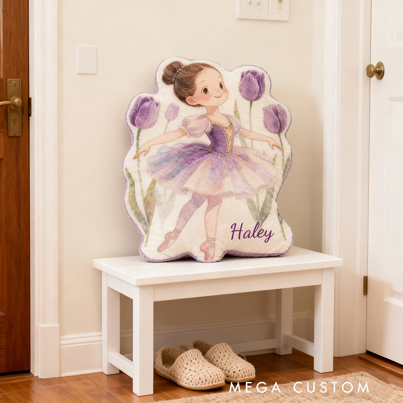 Personalized Tulip Ballet Dancers Pillow with Your Own Name Soft Stuffed Toy for Kids Unique Decorative Cushion for Girls' Room and Dance Studio