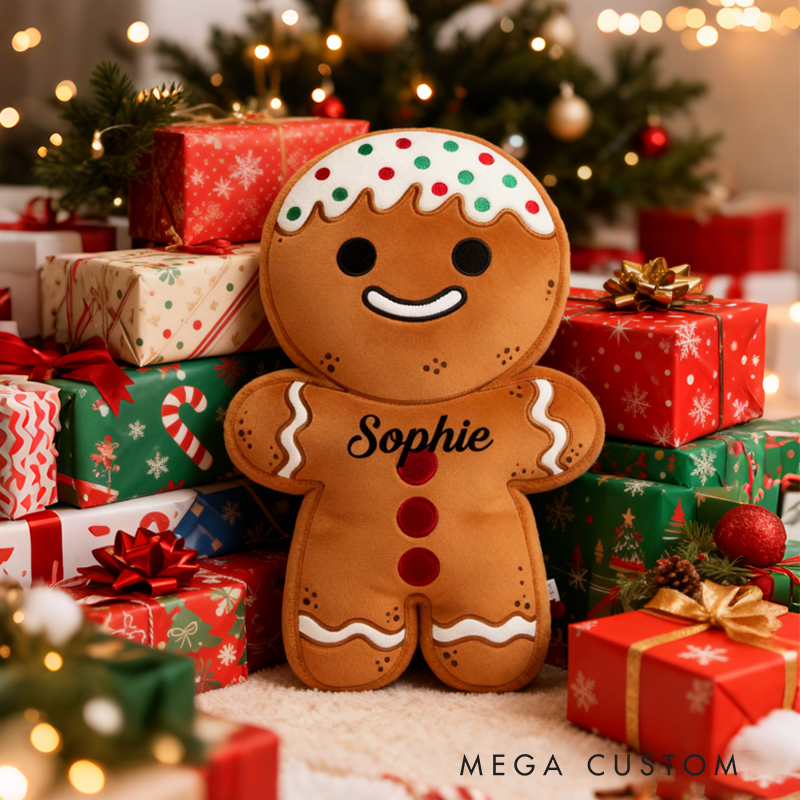 Personalized Gingerbread Man Throw Pillow Graphic 3D Print Christmas Pillow with Name for Kids Boys Girls Family Baker Gift 