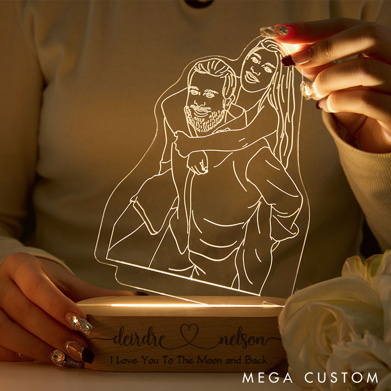 Personalized Couple Minimalist Line Art 3D Photo Night Light Custom Photo Portrait Lamp from Your Own Picture Anniversary Christmas Gift for Him Her