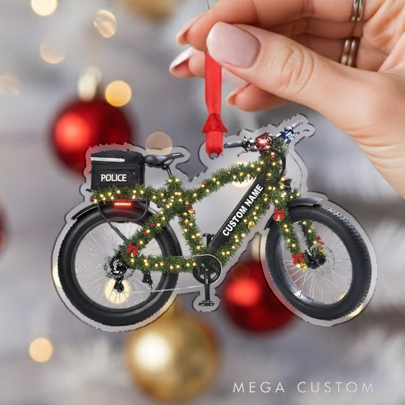 Personalized Police Bicycle Ornament Christmas Ornament Custom Wooden Law Enforcement Bike Christmas Decoration Cycling Ornament Holiday Xmas Gift