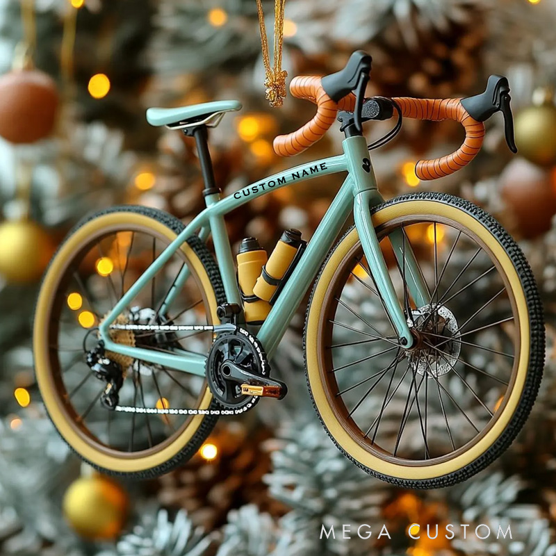 Personalized Custom Road Bike Christmas Ornament Cyclist Holiday Tree Decoration with Aqua Bicycle Design Christmas Decoration Cycling Ornament Holiday Xmas Gift
