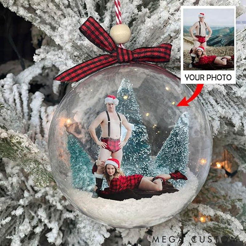 Personalized Couple 3D Photo Acrylic Ball Christmas Ornament Custom Snow Globe Xmas Ball Ornament from Your Own Picture Our First Christmas Gift