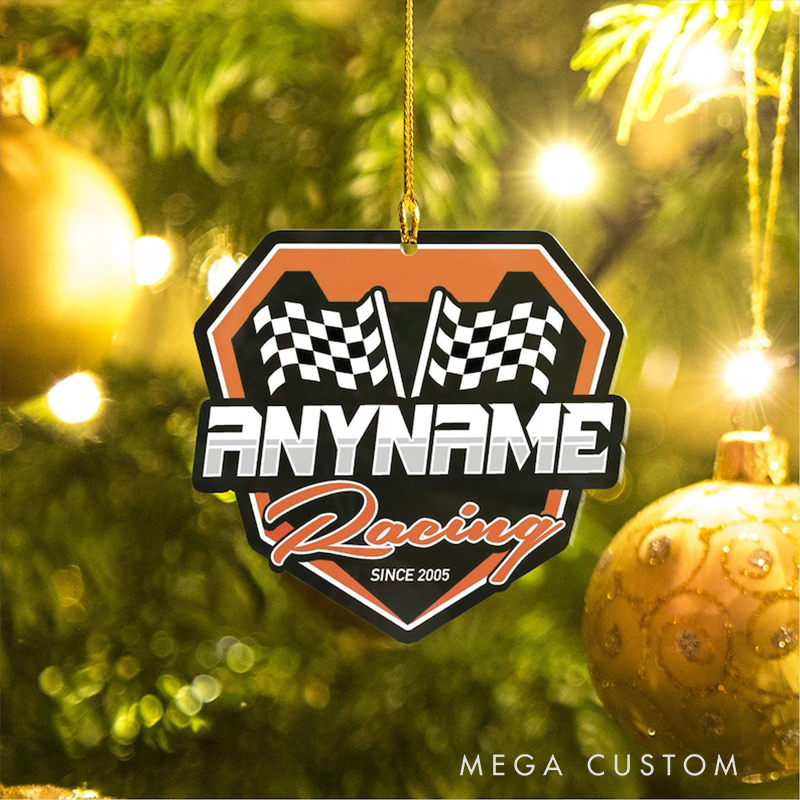 Personalized Racing Ornament Custom Name Checkered Flag Badge Design Christmas Decoration for Racers