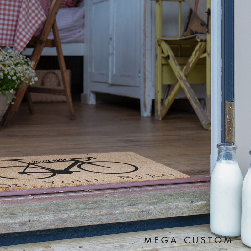 Personalized On Your Bike Doormat Mat Welcome Mat Natural Coir Bike Lover Gift Custom Coir Doormat for Racer Biker Rider Cycling Riding Lovers