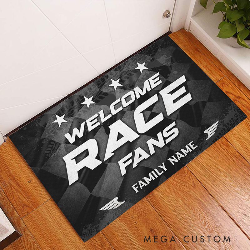 Personalized Racing Doormat Custom Family Name Welcome Mat for Race Fans and Motorsport Lovers