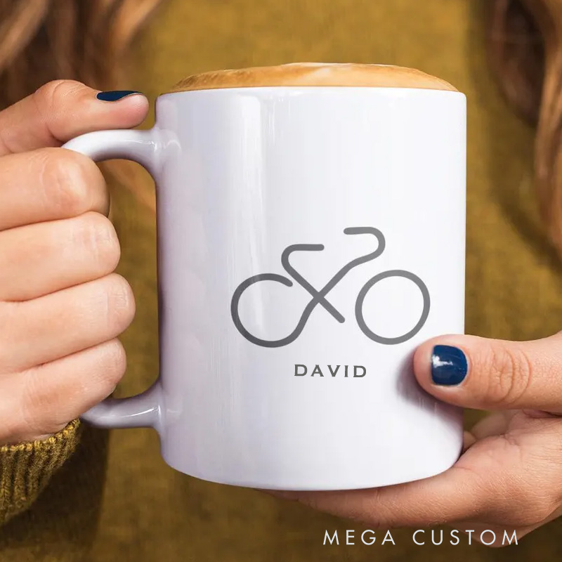 Personalized Minimalist Bicycle Line Art Mug Bicycle Coffee Cup Bicycle Tea Cup Bicycle Ceramic Mug Gift For Him