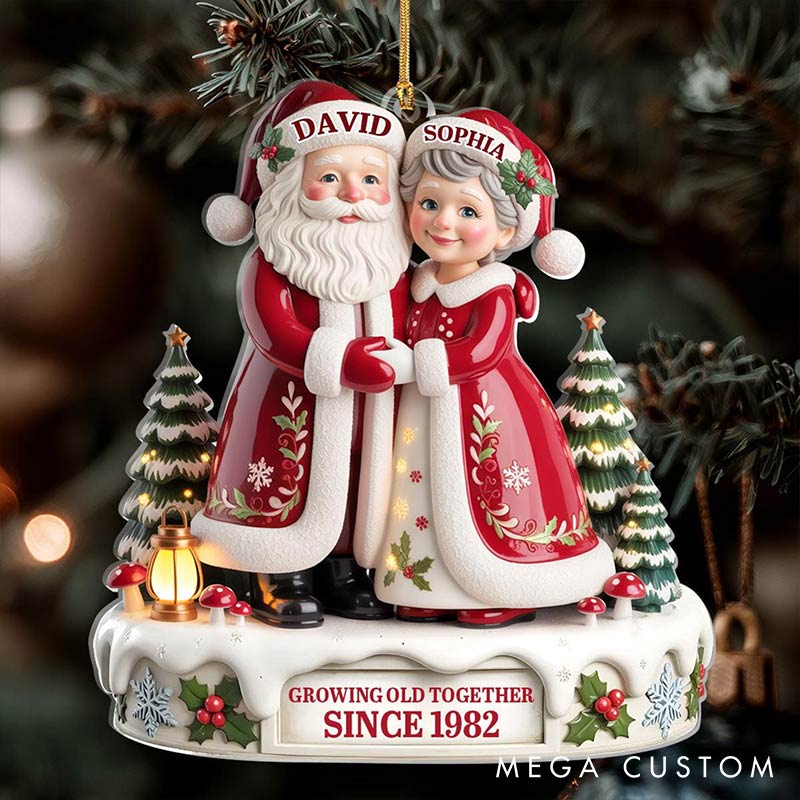 Personalized Growing Old Together Since Santa Couple Ornament 2D Flag Chrismas Decoration Gift for Husband Wife Gife for Couple