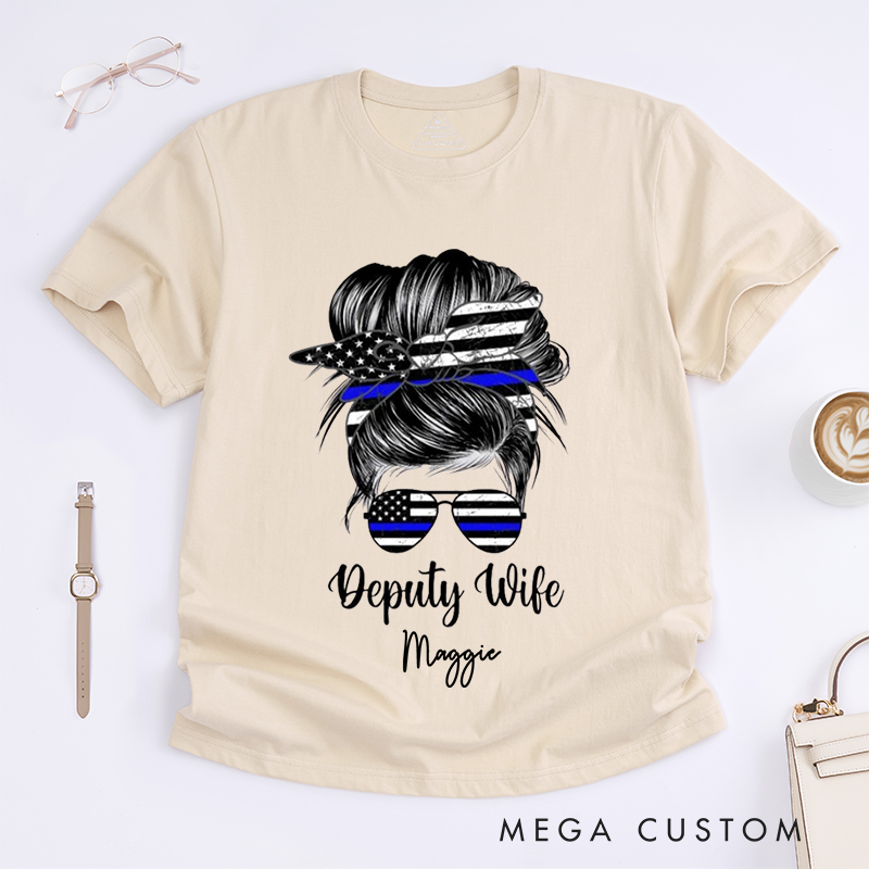 Personalized Policeman Deputy Wife with Trendy and Patriotic Style Design Gift for Wife Police Officer T-Shirt