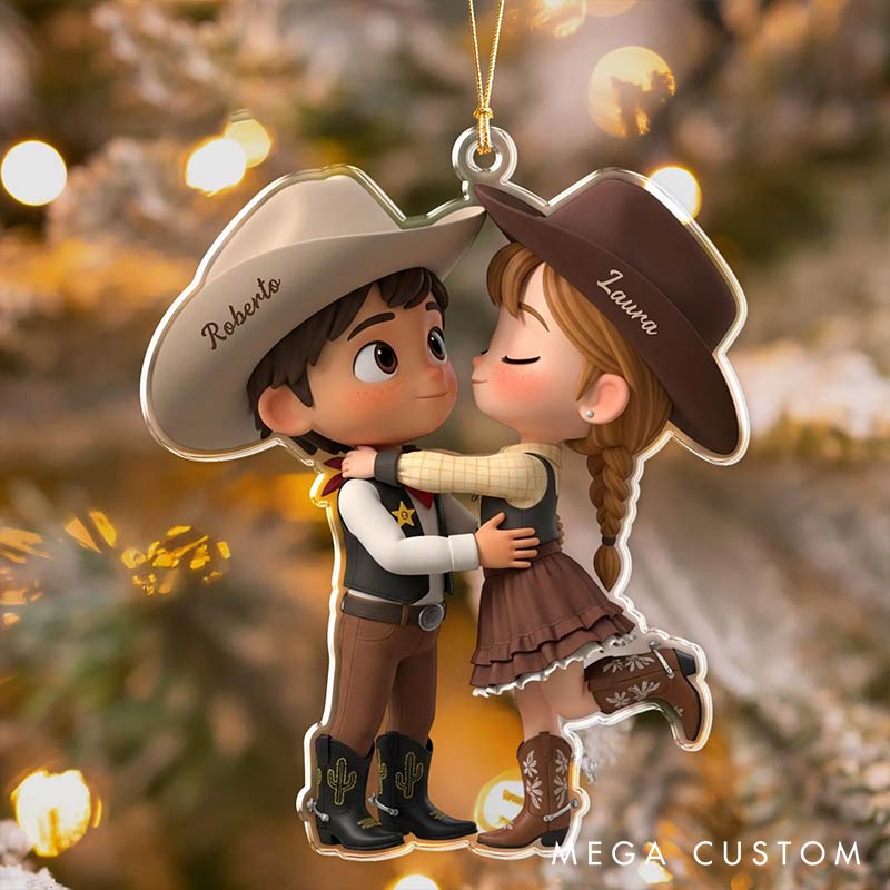 Personalized Cowboy Couple Kiss Ornament Custom Names Chrismas Decoration Gift for Husband Wife Gift for Couple For Boyfriend Girlfriend