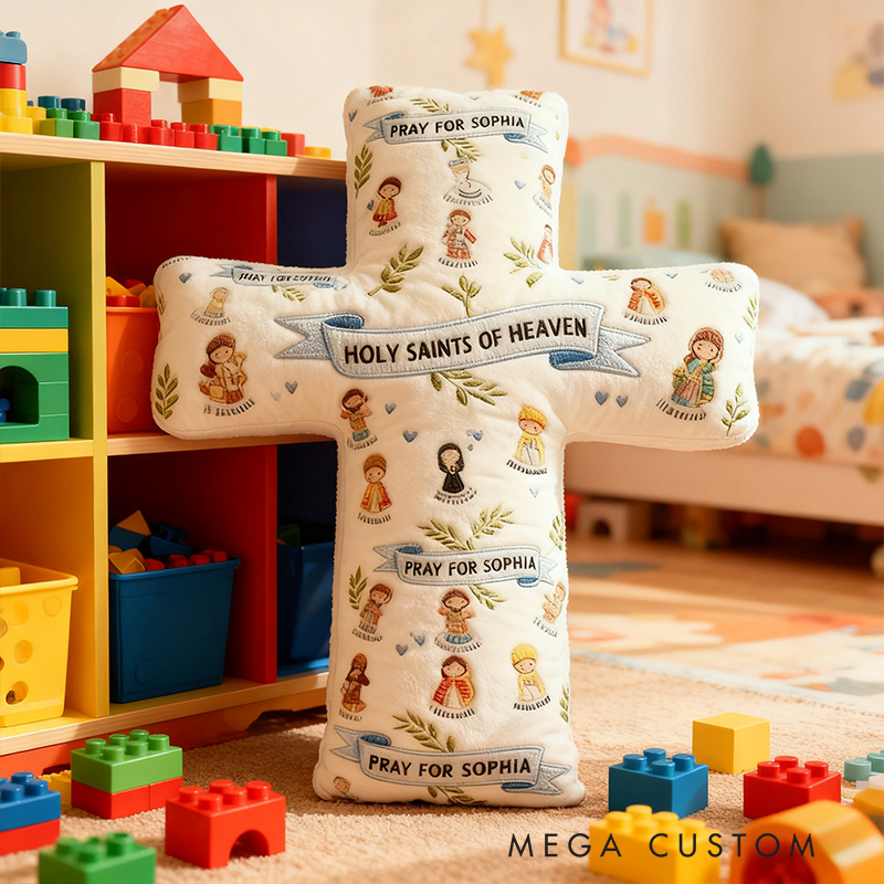 Personalized Saint Cross Pillow with Custom Name Home Decor Graphic 3D Print Pillow Religious Faith Gift for Christians Christmas Gift