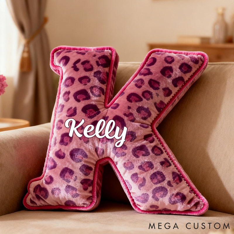 Personalized Pink Leopard Print Initial Pillow for Girlfriend Christmas Gift Pillow for Her Valentine's Day Gift for Wife Girlfriend