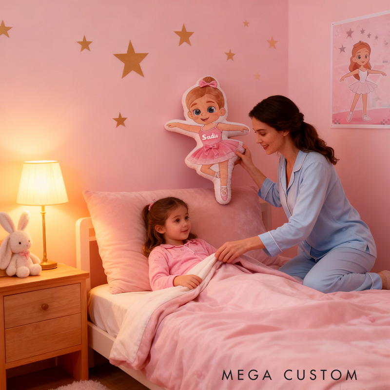 Personalized Ballet Dancers Pillow with Your Name Soft Stuffed Toy for Kids Unique Decorative Cushion for Girls' Room and Dance Studio