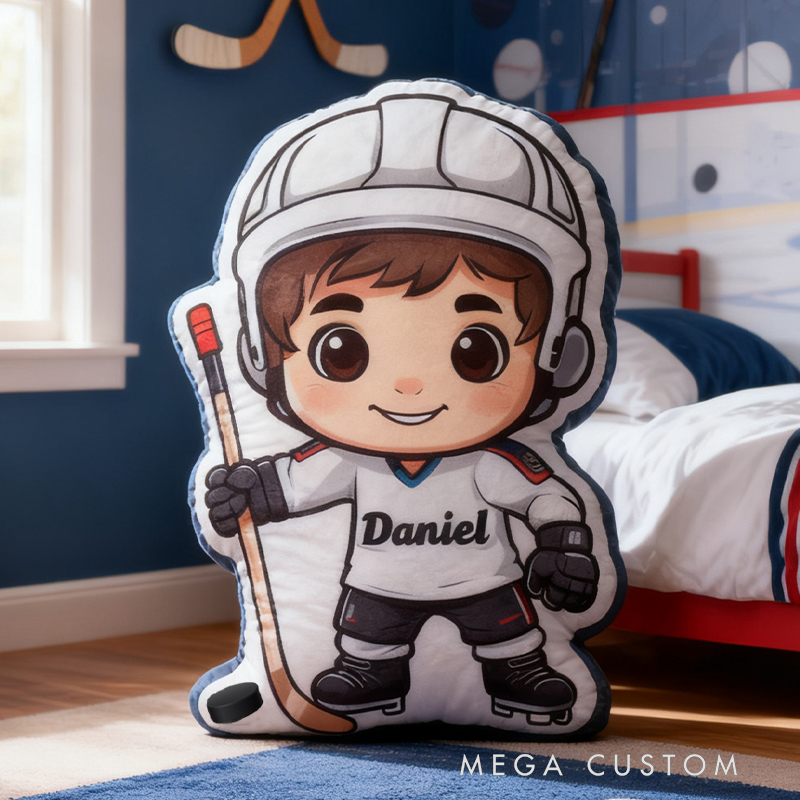 Personalized Hockey Player Pillow with Custom Name Perfect for Young Hockey Fans