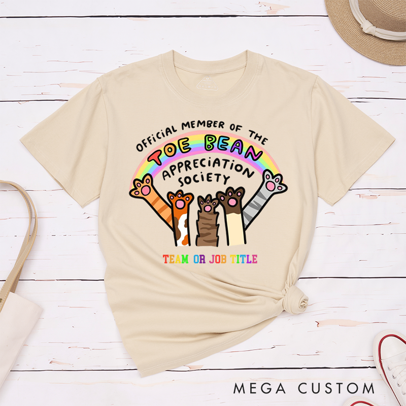 Personalized T-Shirt for Offical Worker of the Toe Bean Appreciation Society with Cute Cat Paw and Rainbow Elements T-Shirt