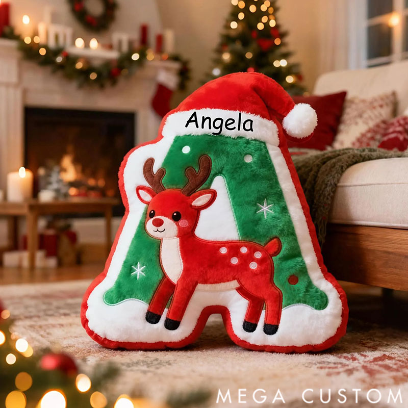 Personalized Graphic 3D Print Pillows Christmas Reindeer Letter Pillow, Custom Initial Pillow with name