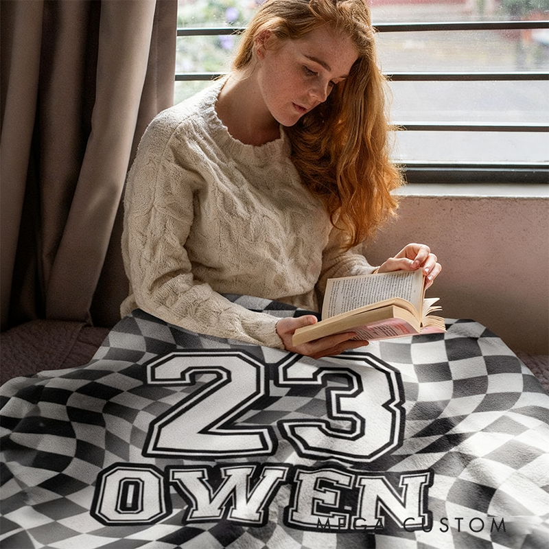 Custom Racing Checkered Flag Blanket Personalized Name and Number Sport Throw Blanket Gift for Racers and Motorsport Fans