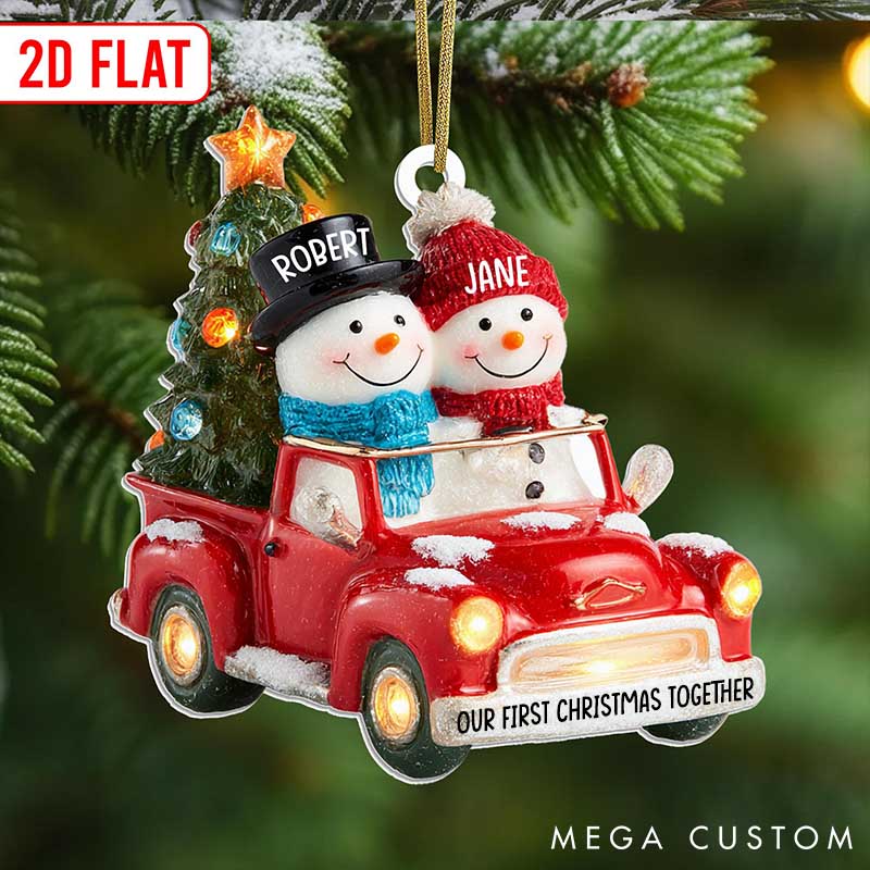 Personalized Couple Snowman 2D Flat Printed Acrylic Christmas Ornament Custom Wedding Married Engagement Xmas Ornament Our First Christmas Gift